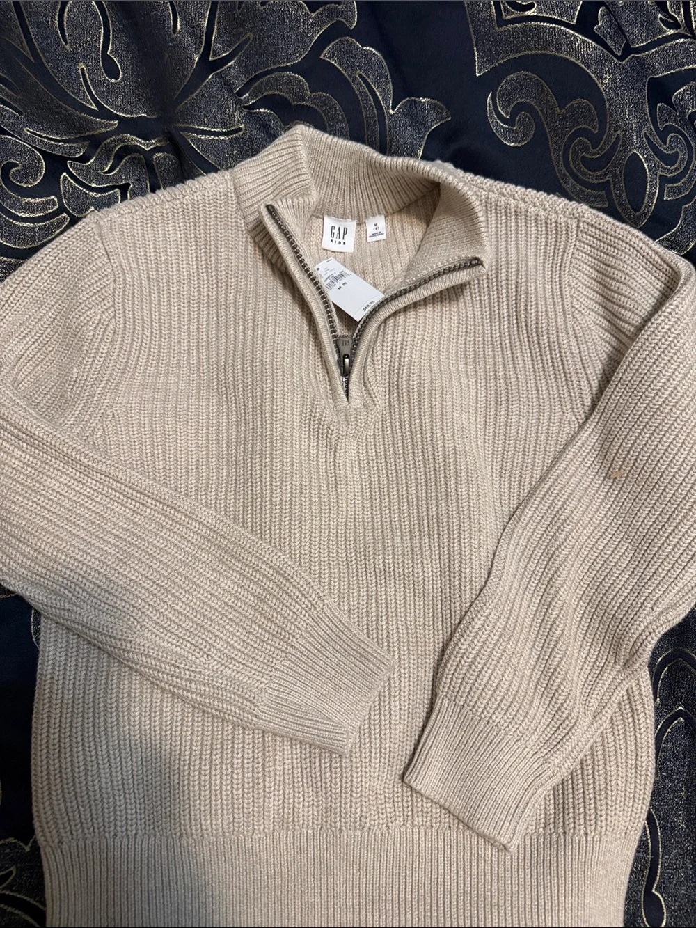 GAP kids Beige Ribbed Half-Zip Sweater